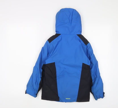 Back view of Wedze boys’ blue basic coat coat, size 6, years zip - zip pockets