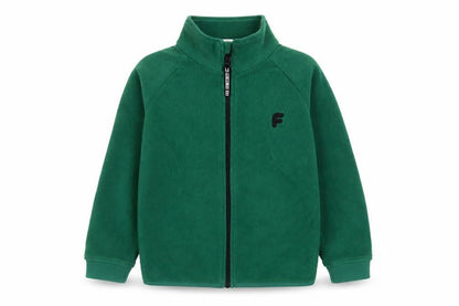 Front view of FIX boys’ green jacket, size 5-6, years zip