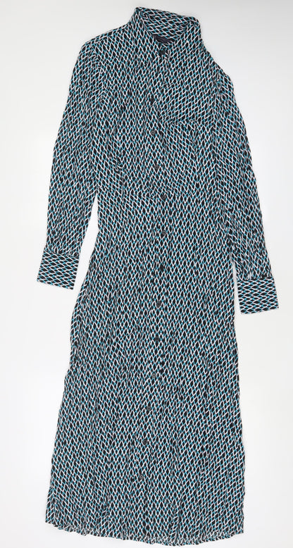 Marks and Spencer Womens Multicoloured Geometric Viscose A-Line Size 6 Collared Button