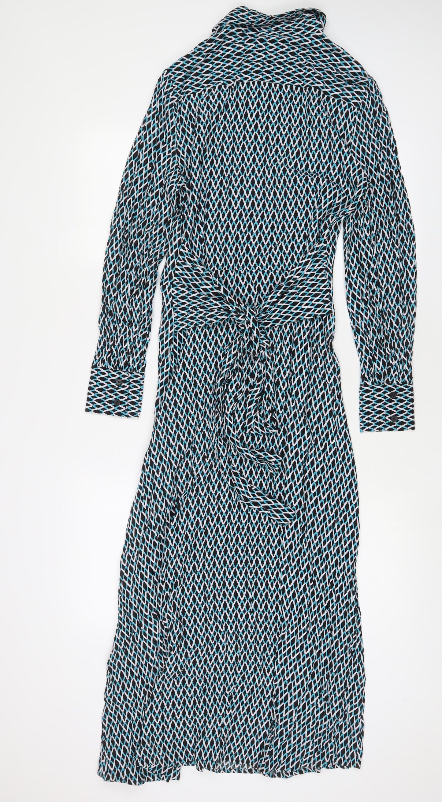 Marks and Spencer Womens Multicoloured Geometric Viscose A-Line Size 6 Collared Button