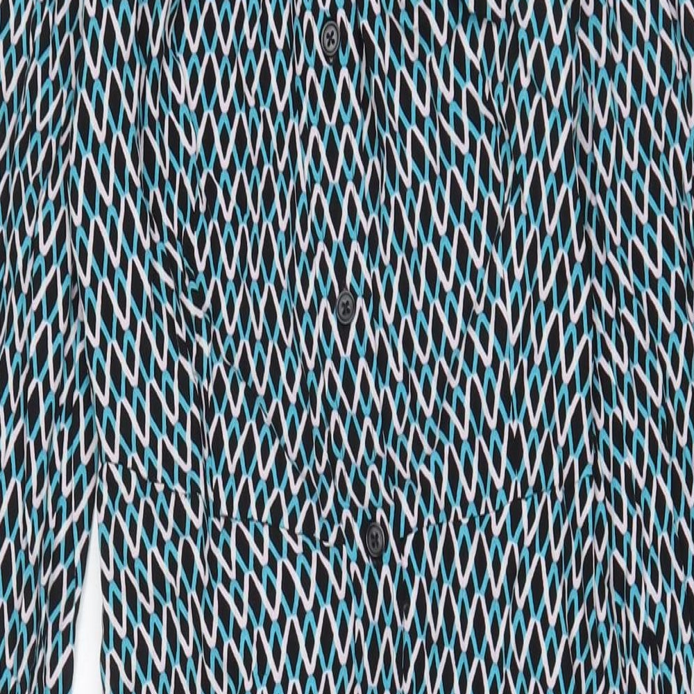Marks and Spencer Womens Multicoloured Geometric Viscose A-Line Size 6 Collared Button