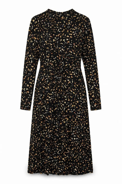 Topshop Womens Black Floral Polyester A-Line Size 8 Round Neck Button