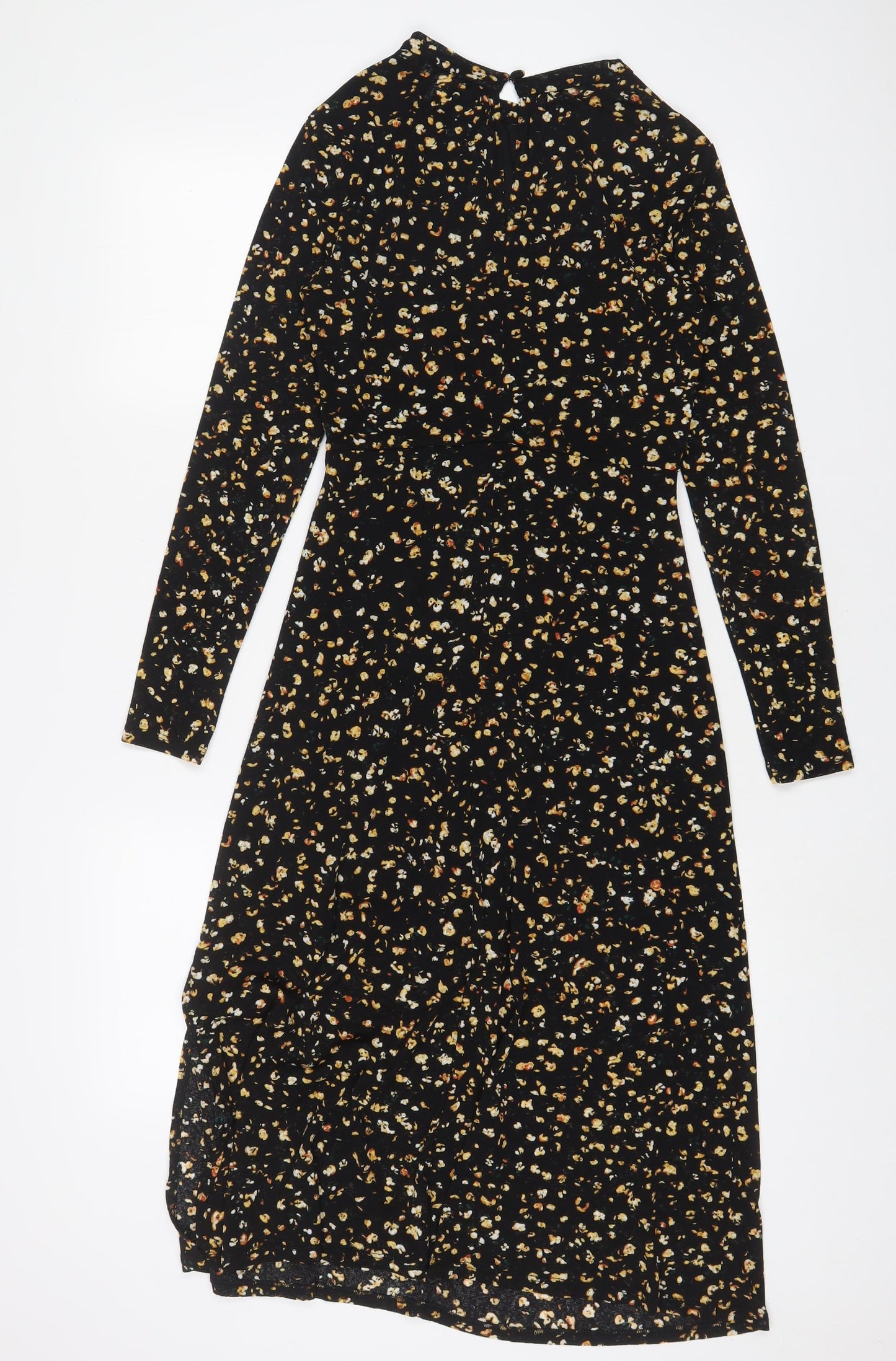 Topshop Womens Black Floral Polyester A-Line Size 8 Round Neck Button