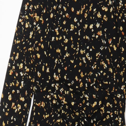 Topshop Womens Black Floral Polyester A-Line Size 8 Round Neck Button