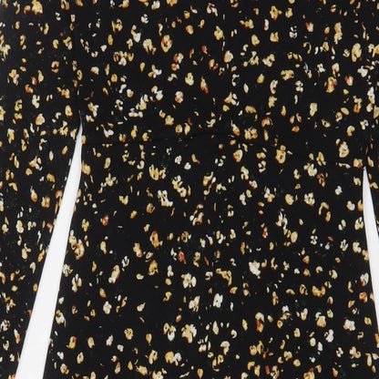Topshop Womens Black Floral Polyester A-Line Size 8 Round Neck Button
