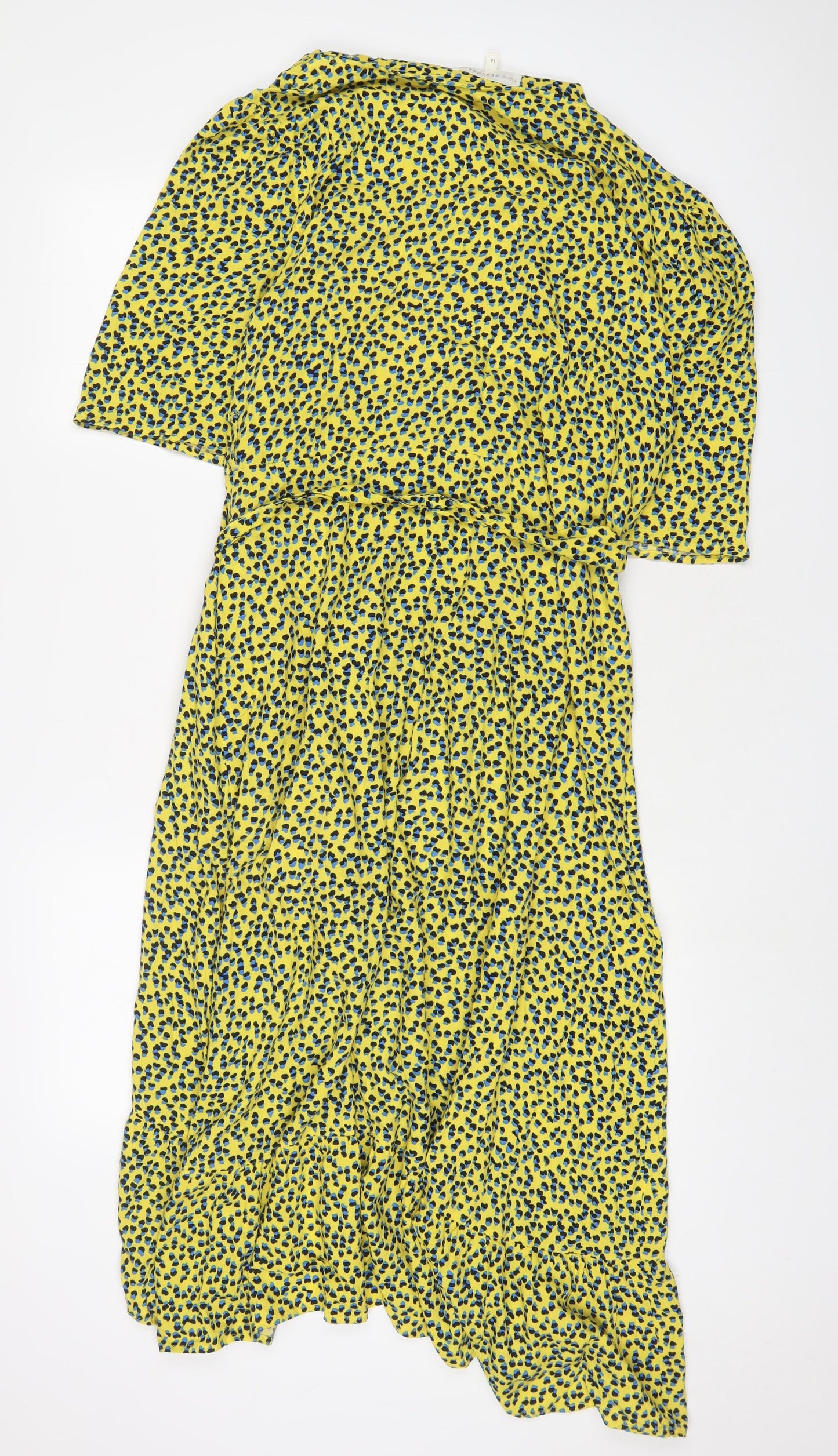 NEXT Womens Yellow Geometric Viscose Wrap Dress Size 16 V-Neck Tie