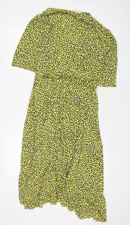 NEXT Womens Yellow Geometric Viscose Wrap Dress Size 16 V-Neck Tie