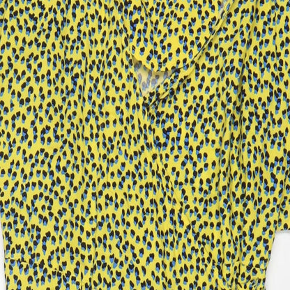 NEXT Womens Yellow Geometric Viscose Wrap Dress Size 16 V-Neck Tie