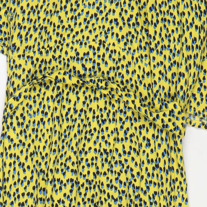 NEXT Womens Yellow Geometric Viscose Wrap Dress Size 16 V-Neck Tie