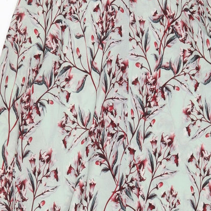 Rupali Womens Blue Floral Polyester A-Line Size M V-Neck Button