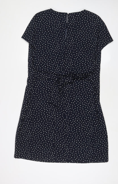 NEXT Womens Blue Geometric Polyester Sheath Size 18 Crew Neck Button