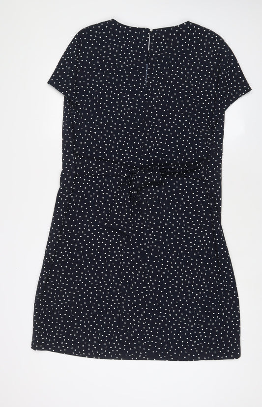 NEXT Womens Blue Geometric Polyester Sheath Size 18 Crew Neck Button