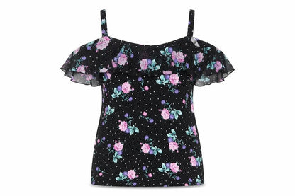 M&Co Womens Black Floral Viscose Basic Tank Size 10 V-Neck