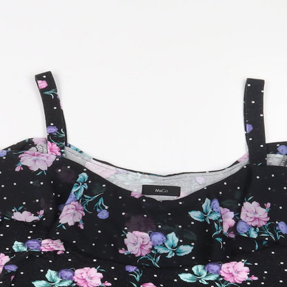 M&Co Womens Black Floral Viscose Basic Tank Size 10 V-Neck