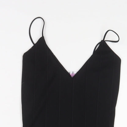 U.MAY Womens Black Polyester Bodycon Size S V-Neck Pullover
