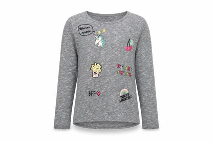 Front view of H&M girls’ grey polyester basic t-shirt, size 10-11, years collared pullover