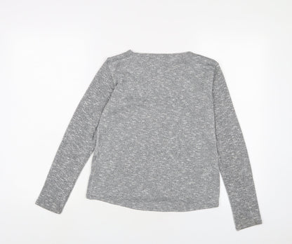 Back view of H&M girls’ grey polyester basic t-shirt, size 10-11, years collared pullover