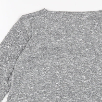 Brand and care label for H&M girls’ grey polyester basic t-shirt, size 10-11, years collared pullover
