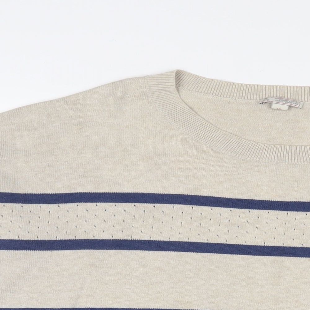 Gap Womens Beige Crew Neck Striped Cotton Pullover Jumper Size L