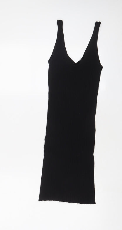 Bershka Womens Black Viscose Bodycon Size S V-Neck Pullover