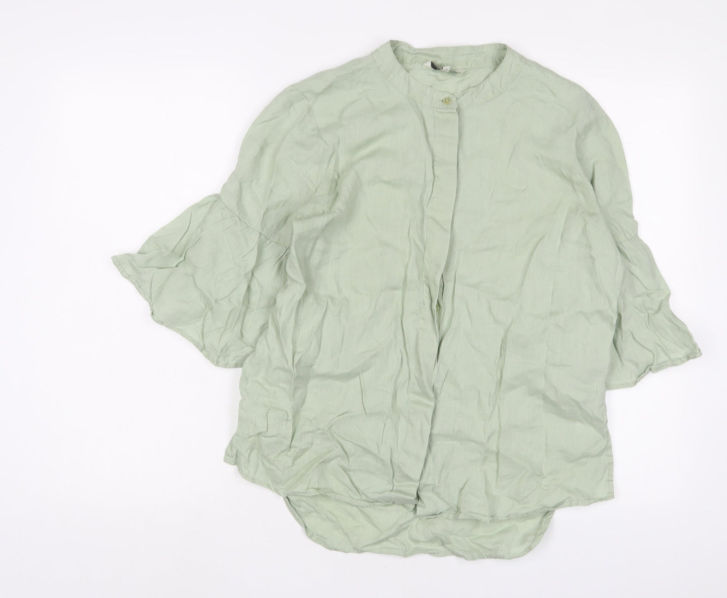 NEXT Womens Green Cotton Basic Button-Up Size 12 Crew Neck