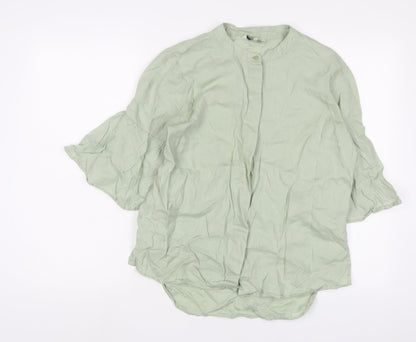 NEXT Womens Green Cotton Basic Button-Up Size 12 Crew Neck
