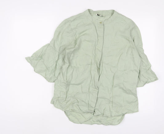 NEXT Womens Green Cotton Basic Button-Up Size 12 Crew Neck