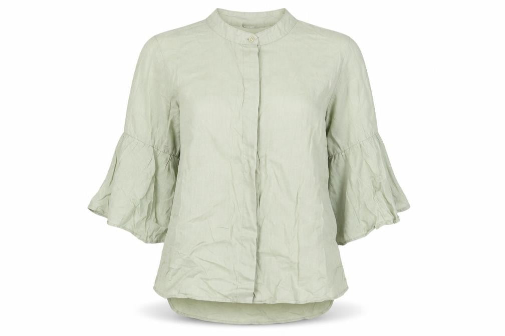 Next Womens Green Cotton Basic Button-Up Size 12 Crew Neck