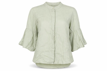 Next Womens Green Cotton Basic Button-Up Size 12 Crew Neck