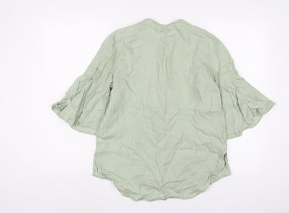 NEXT Womens Green Cotton Basic Button-Up Size 12 Crew Neck
