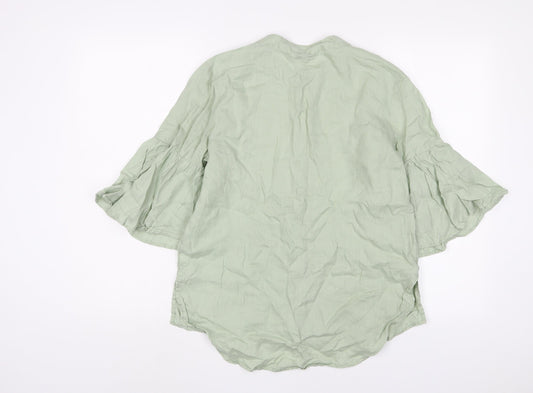 NEXT Womens Green Cotton Basic Button-Up Size 12 Crew Neck