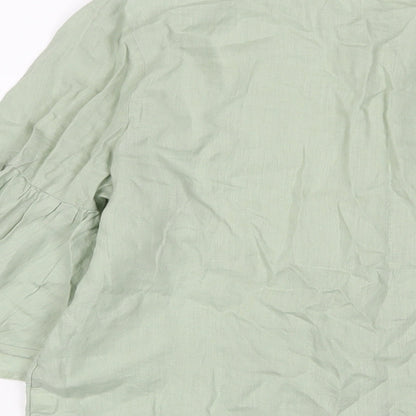 NEXT Womens Green Cotton Basic Button-Up Size 12 Crew Neck