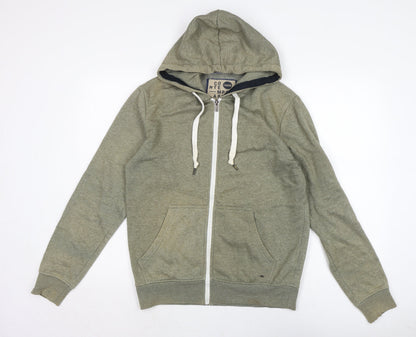 contemporary Mens Green Cotton Full Zip Hoodie Size S