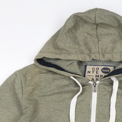 contemporary Mens Green Cotton Full Zip Hoodie Size S