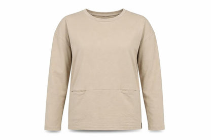 Dreams Womens Beige Cotton Basic T-Shirt Size S Crew Neck - Pockets to front.