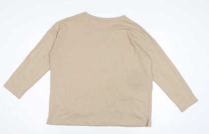 Dreams Womens Beige Cotton Basic T-Shirt Size S Crew Neck - Pockets to front.