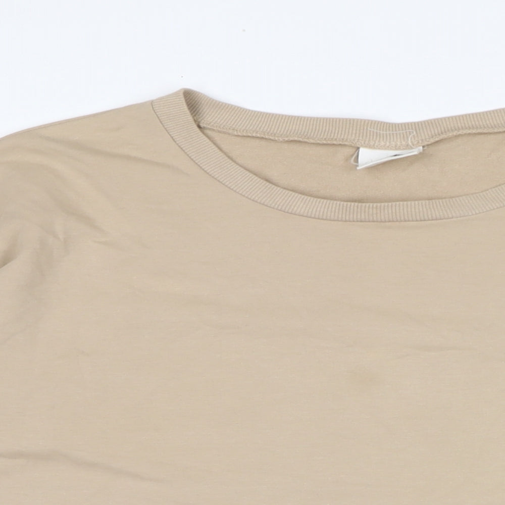 Dreams Womens Beige Cotton Basic T-Shirt Size S Crew Neck - Pockets to front.