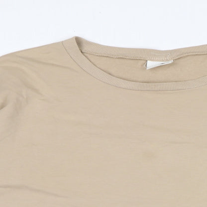 Dreams Womens Beige Cotton Basic T-Shirt Size S Crew Neck - Pockets to front.