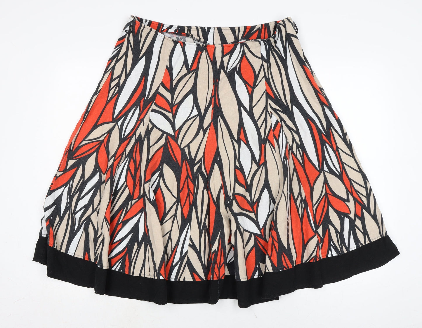 Marks and Spencer Womens Multicoloured Linen Flare Skirt Size 14 Regular Zip