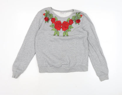 Additional front view of Red Herring women’s grey cotton pullover sweatshirt, size UK 8
