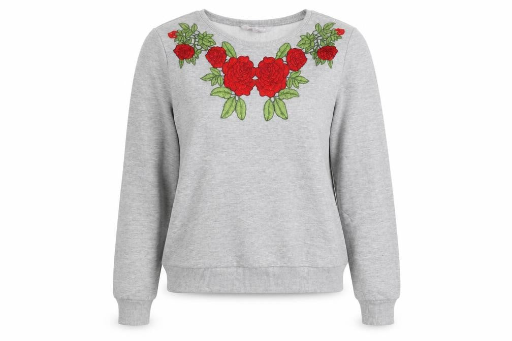 Front view of Red Herring women’s grey cotton pullover sweatshirt, size UK 8