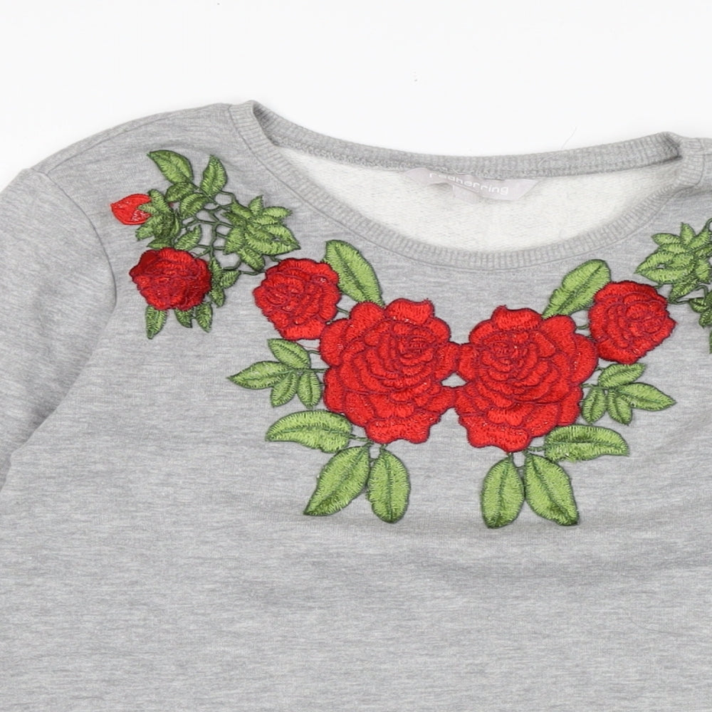 Close-up detail of Red Herring women’s grey cotton pullover sweatshirt, size UK 8