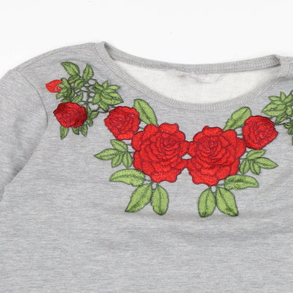 Close-up detail of Red Herring women’s grey cotton pullover sweatshirt, size UK 8