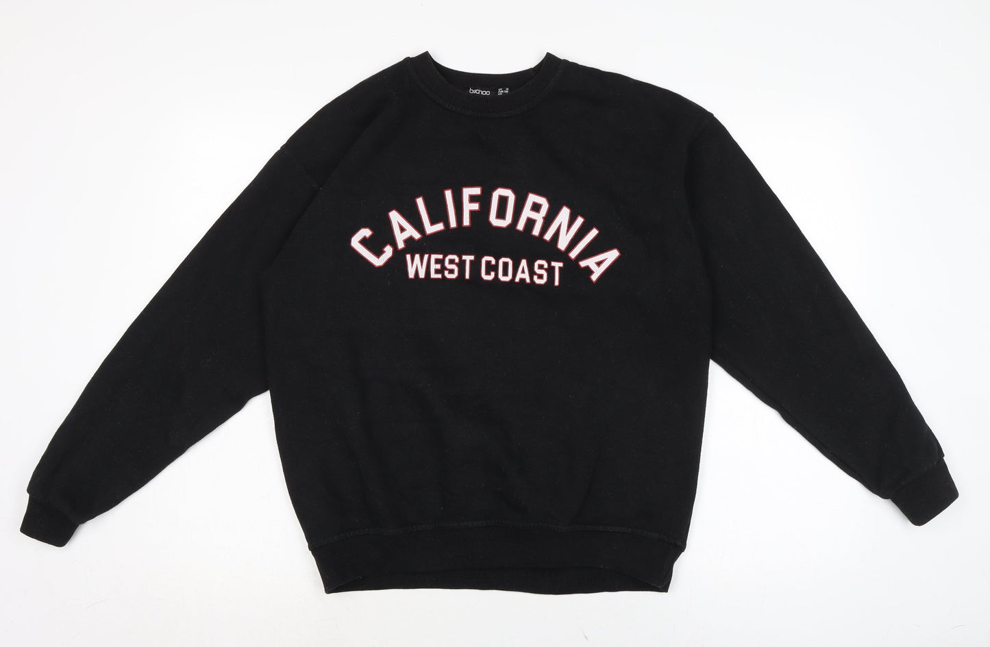 Boohoo Womens Black Cotton Pullover Sweatshirt Size 8