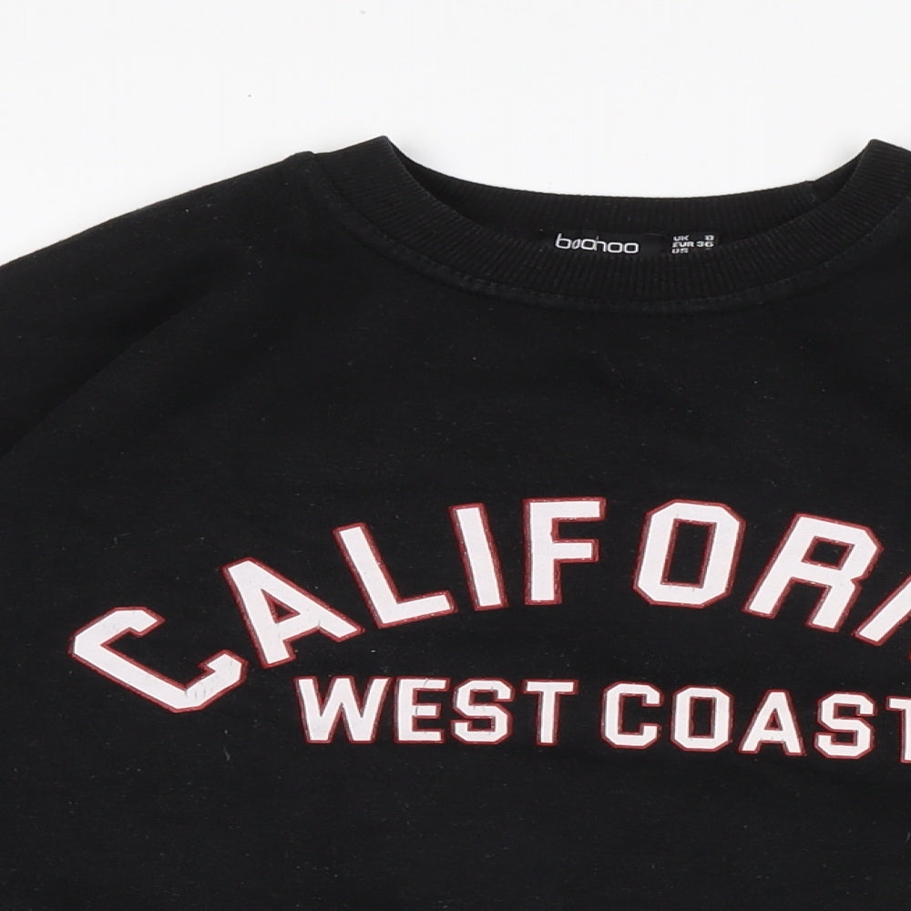 Boohoo Womens Black Cotton Pullover Sweatshirt Size 8