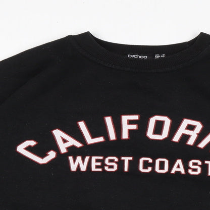 Boohoo Womens Black Cotton Pullover Sweatshirt Size 8