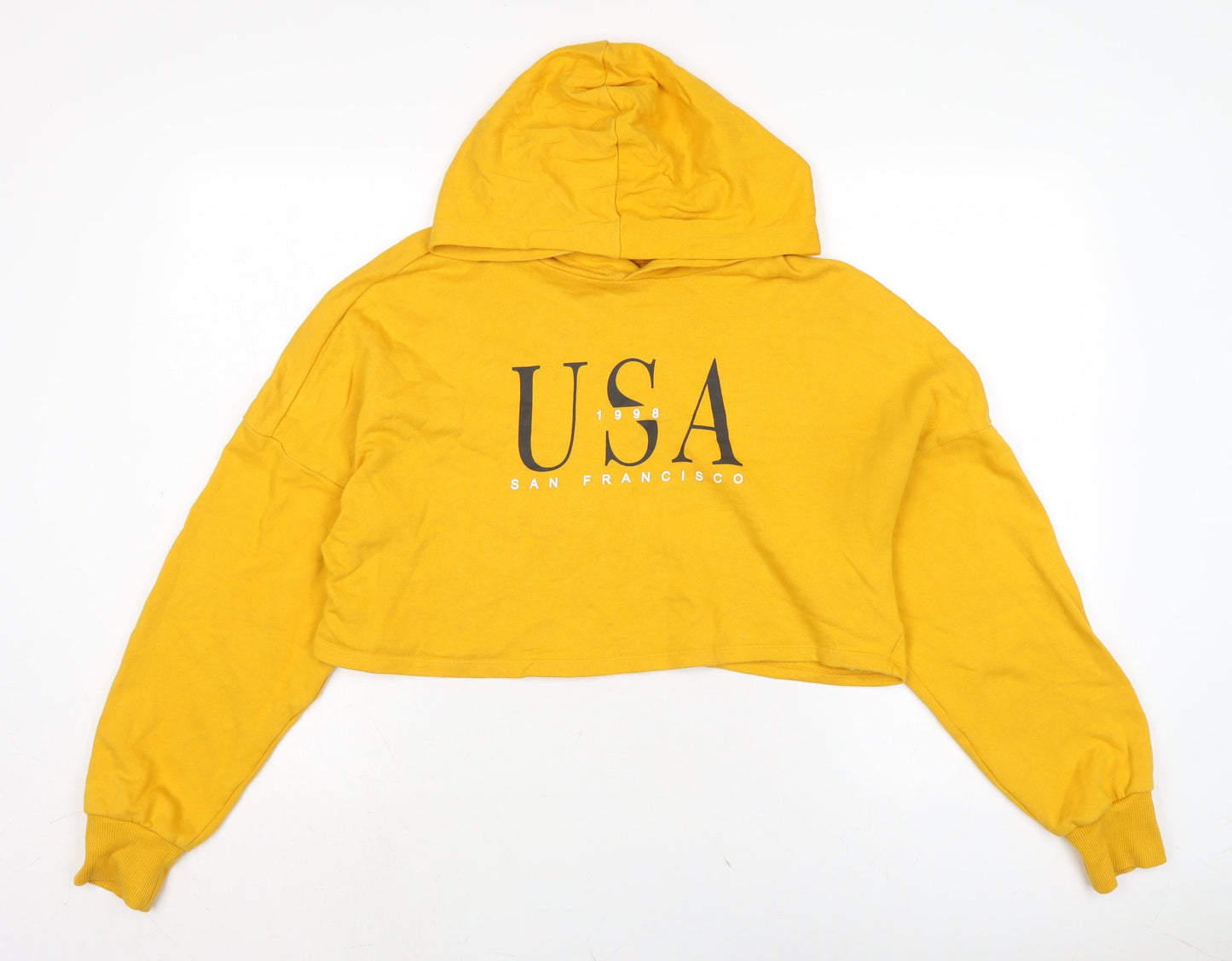 Divided Womens Yellow Cotton Pullover Hoodie Size S