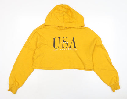 Divided Womens Yellow Cotton Pullover Hoodie Size S