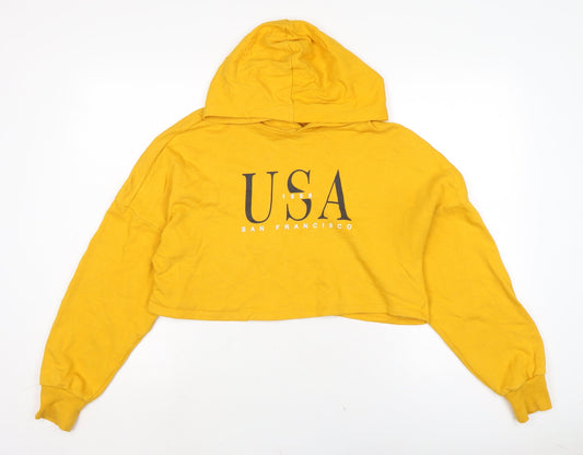 Divided Womens Yellow Cotton Pullover Hoodie Size S