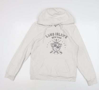 Denim & Co. Womens White Cotton Pullover Hoodie Size 12